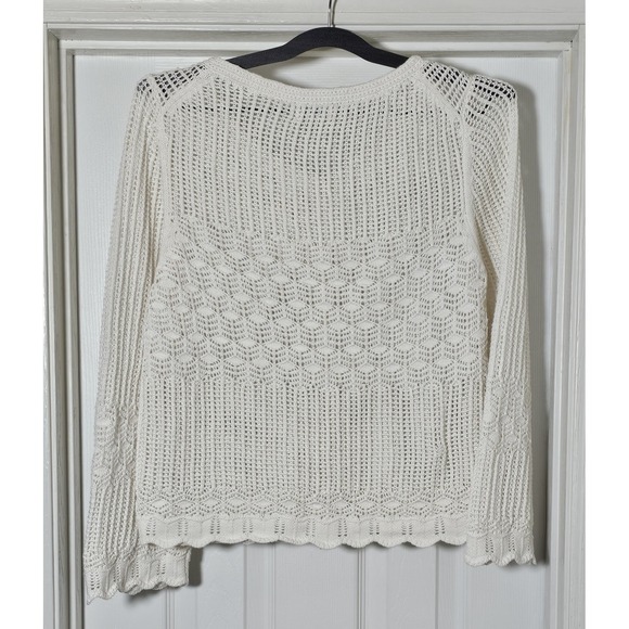 Sundance Button Front Open Knit Cardigan Size Large Ivory Cottagecore Crochet - Picture 2 of 5